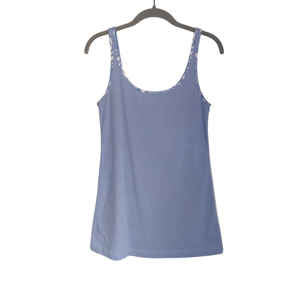 Lululemon Women's Blue Stripe Daily Tank Top Luon Round Athletic Athleisure